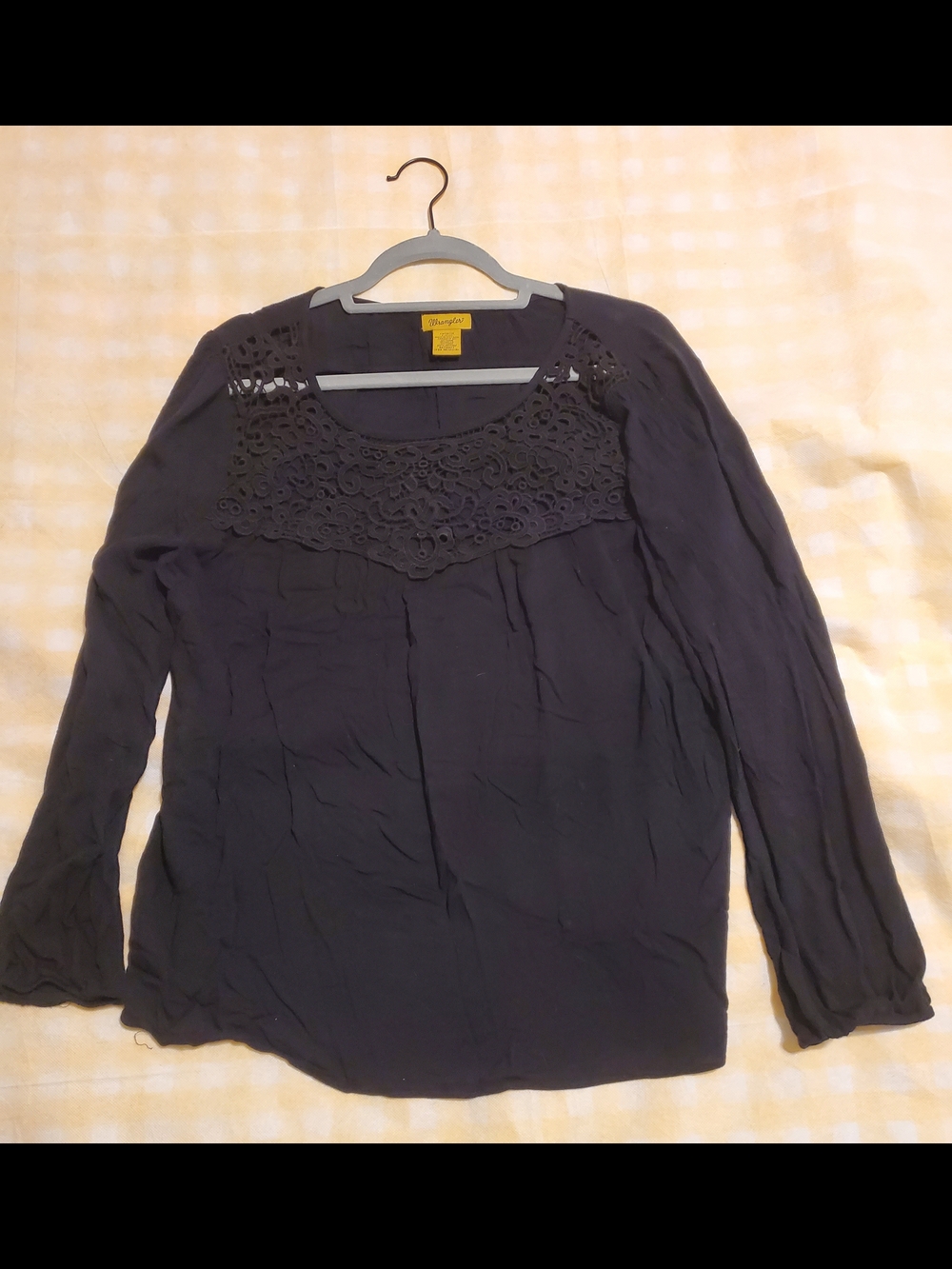 Wrangler Black Crochet Yoke Long Sleeve Blouse
